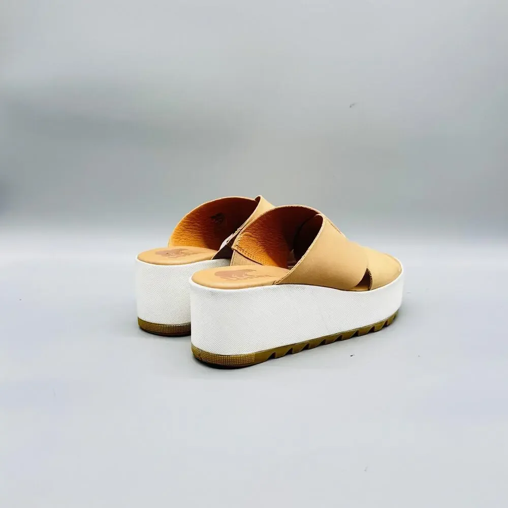 Sorel Sandals Womens 6 Beige Leather Cameron Flatform Mule Wedge Slip On Shoes - Picture 7 of 10